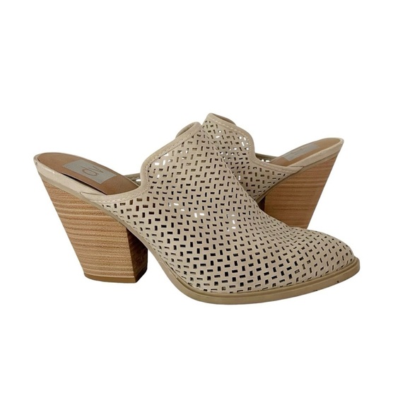 Dolce Vita Mules Clogs Women's Size 8 Nude Laser Cut Heels Slip On Slides Shoes - Picture 5 of 9